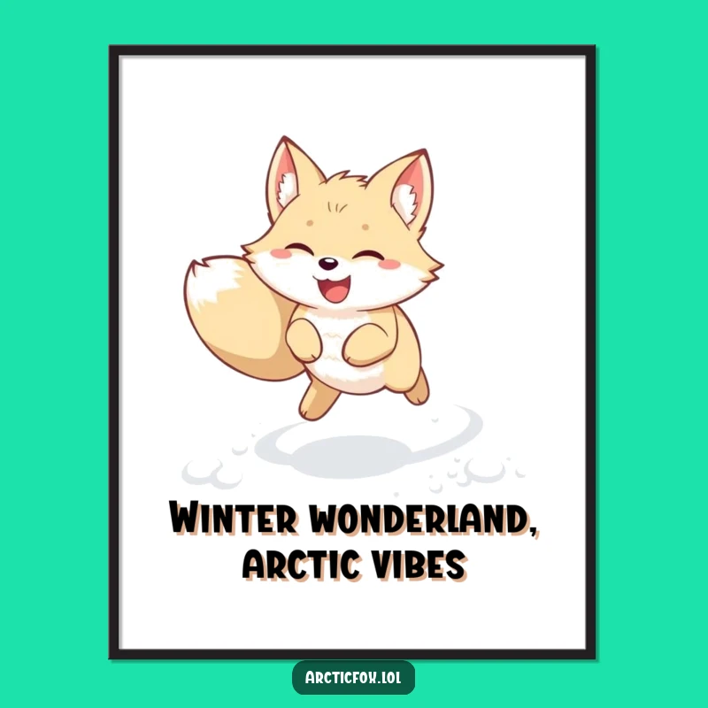 Free Printable Wall Art: Joyful Arctic Fox Leap Funny Downloadable Decor