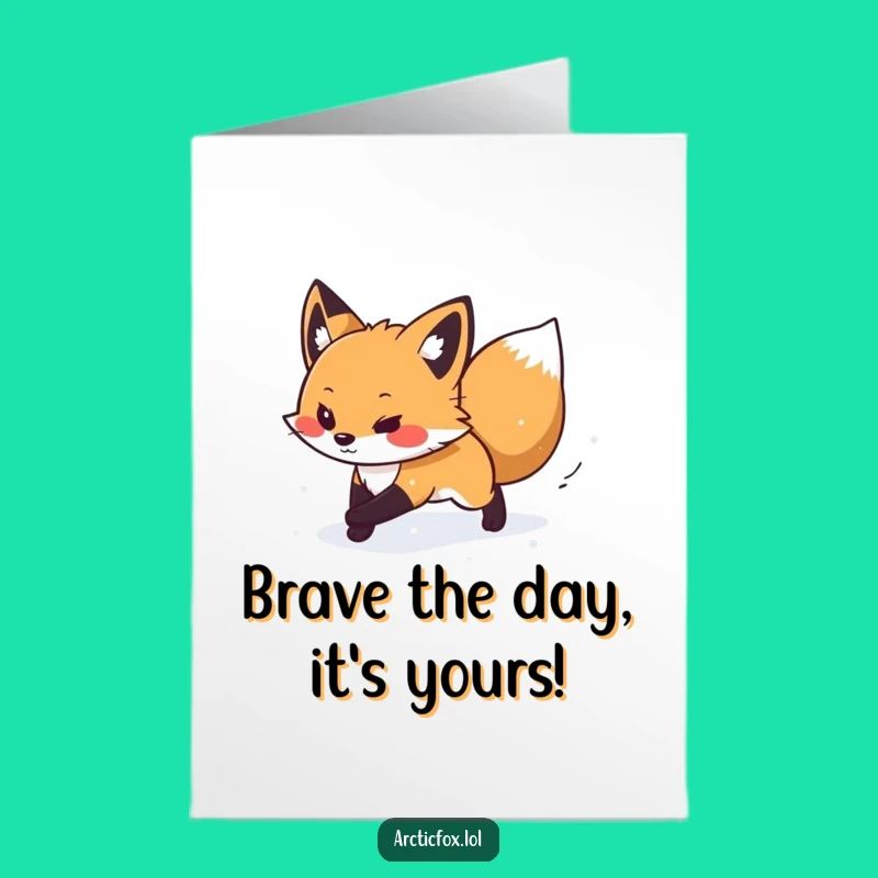 Free Printable Birthday Card: Determined Arctic Fox Snow Journey Downloadable Gift