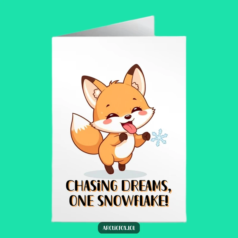 Free Printable Birthday Card: Fox Chasing Snowflake - Funny Downloadable