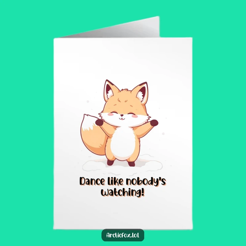 Free Printable Birthday Card: Fox Dancing in Snow - Funny Gift