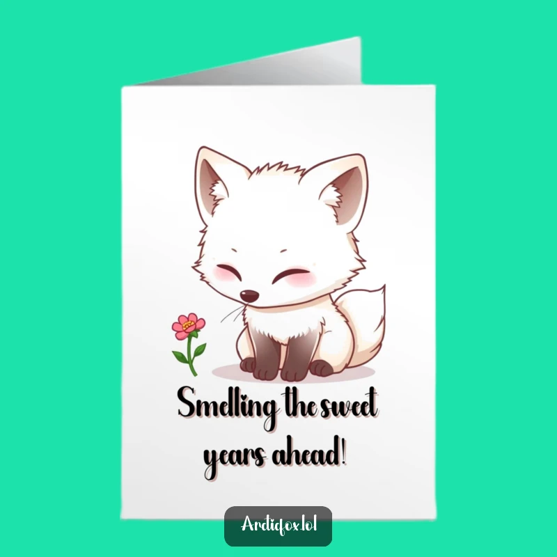 Free Printable Birthday Card: Curious Kawaii Fox Bloom Humorous Downloadable Gift