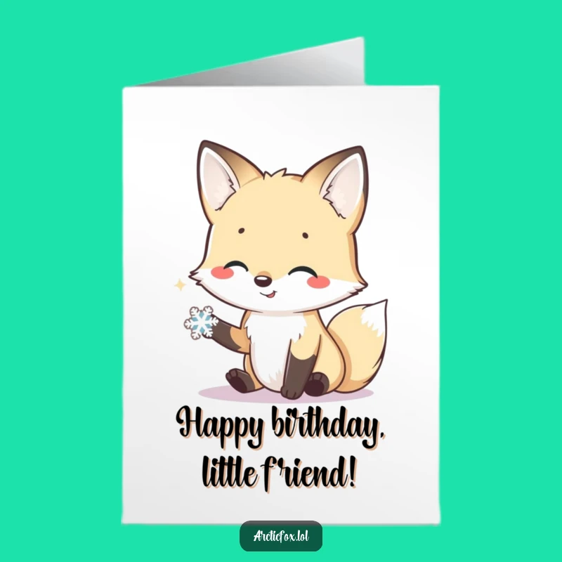 Free Printable Birthday Card: Friendly Arctic Fox Snowflake Greeting Downloadable Gift