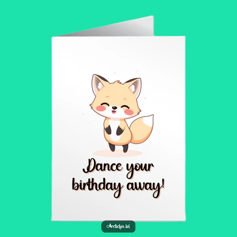 Free Printable Birthday Card: Funny Kawaii Fox Dancing Snow DIY