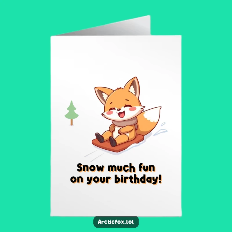 Free Printable Birthday Card: Giggling Fox Sliding - Funny Downloadable Gift