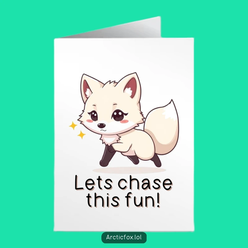 Free Printable Birthday Card: Playful Fox Tail Chase - Downloadable Energetic Funny Gift
