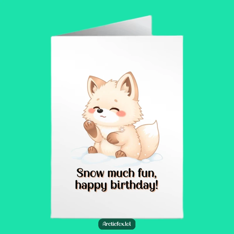 Funny Free Printable Arctic Fox Birthday Card: Snowy Joy Downloadable Gift