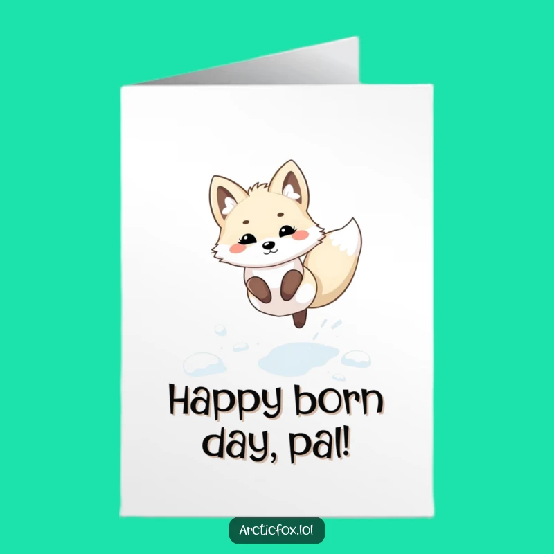 Kawaii Arctic Fox Birthday Card Free Printable: Snowy Leap Downloadable Fun