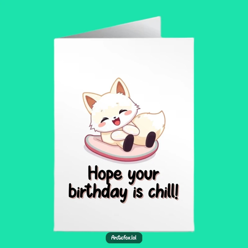 Joyful Free Printable Birthday Card: Arctic Fox Snow Slide, Fun Digital Gift