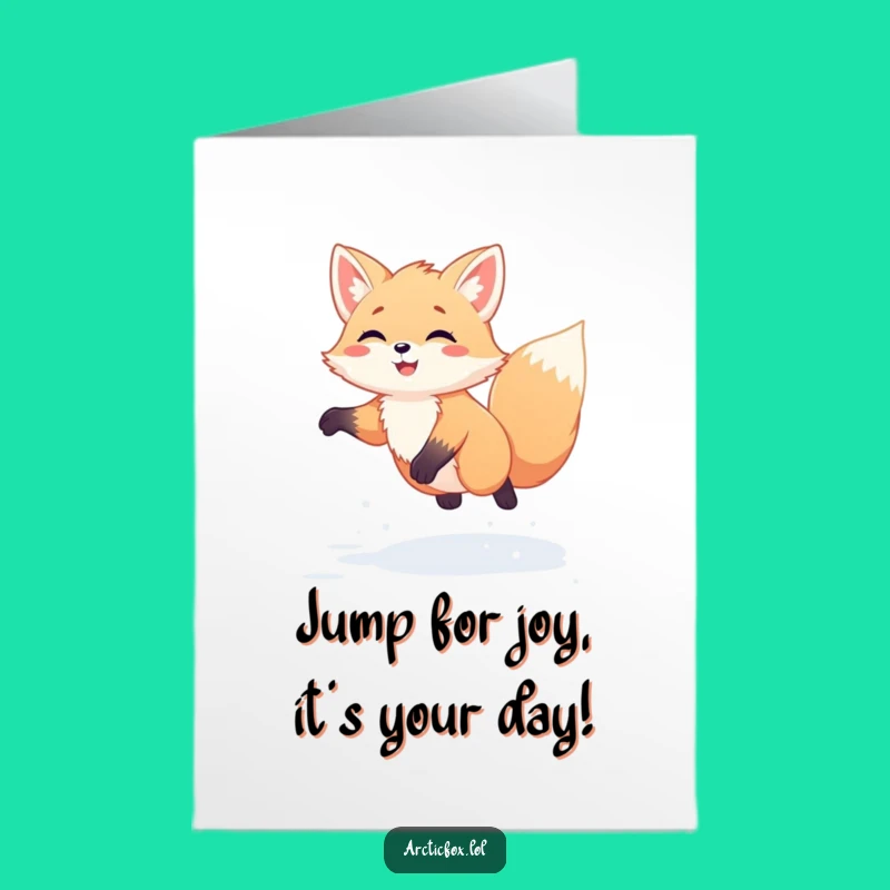 Free Printable Birthday Card: Happy Fox Jump - Funny Downloadable Gift