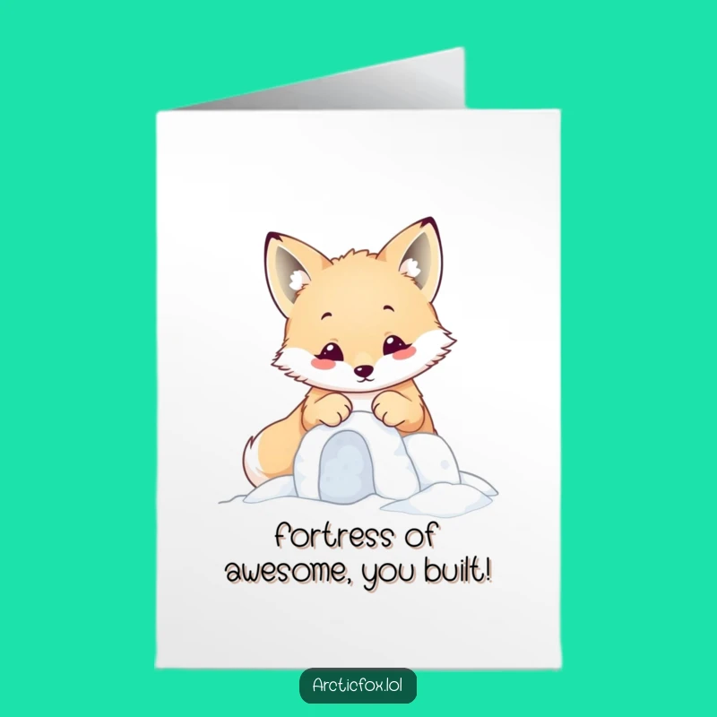 Free Printable Congrats Card: Kawaii Fox Snow Fort, Funny Downloadable Gift