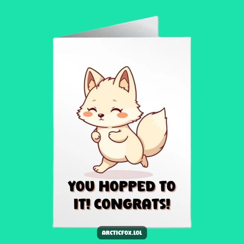 Free Printable Congrats Card: Energetic Kawaii Arctic Fox Hop Downloadable