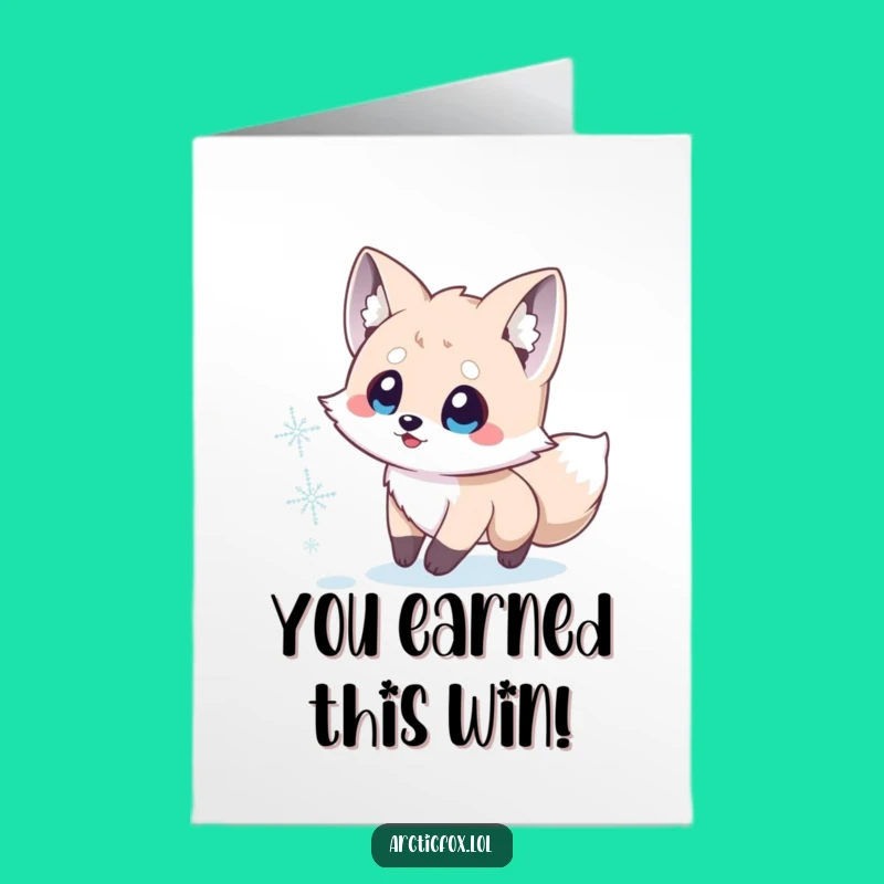 Free Printable Congrats Card: Excited Arctic Fox Snowflake Chase Delightful Downloadable Gift