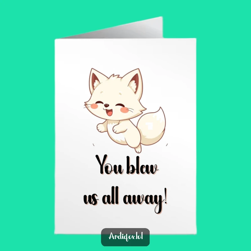 Free Printable Congrats Card: Hilarious Kawaii Fox Wind Pounce Downloadable Celebration