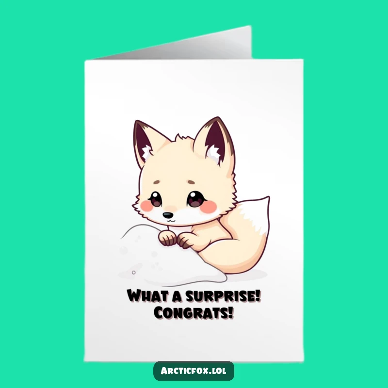 Free Printable Congrats Card: Kawaii Fox Snowy Peek Surprise Downloadable