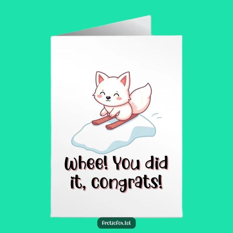 Free Printable Congrats Card: Kawaii Fox Ice Slide Win Downloadable