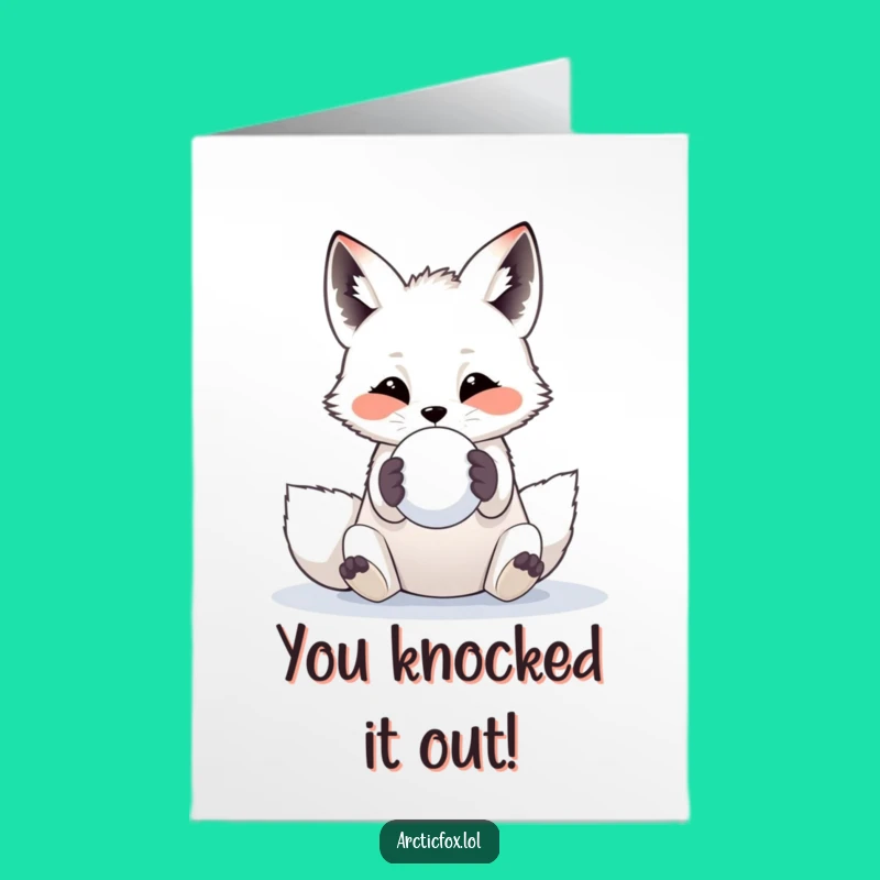 Free Printable Congrats Card: Playful Arctic Fox Snowball Toss Downloadable Gift