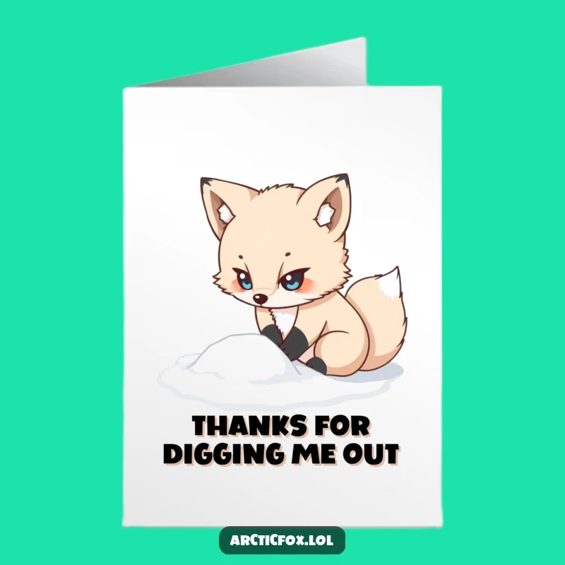 Free Printable Thank You Card: Determined Fox Digging, Downloadable Gratitude