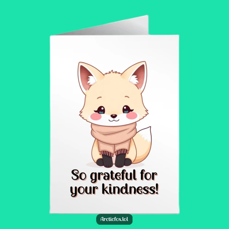 Free Printable Thank You Card: Kawaii Arctic Fox Scarf Grateful Humorous Downloadable Gift