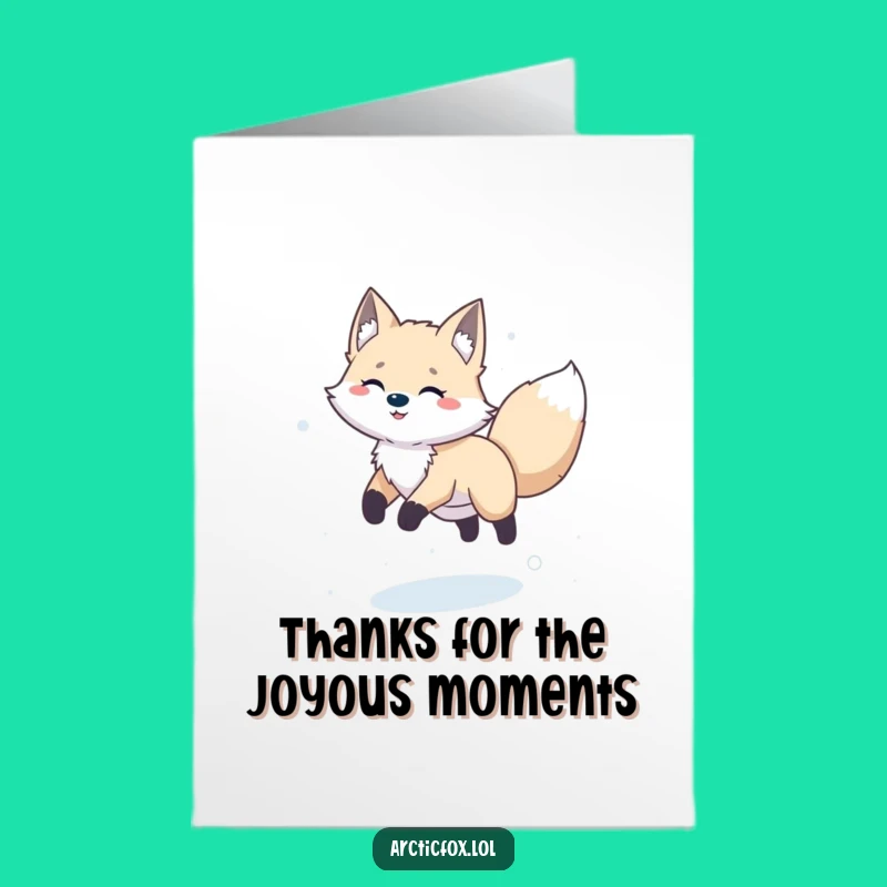 Free Printable Thank You Card: Playful Arctic Fox Leap, Funny Downloadable Gift
