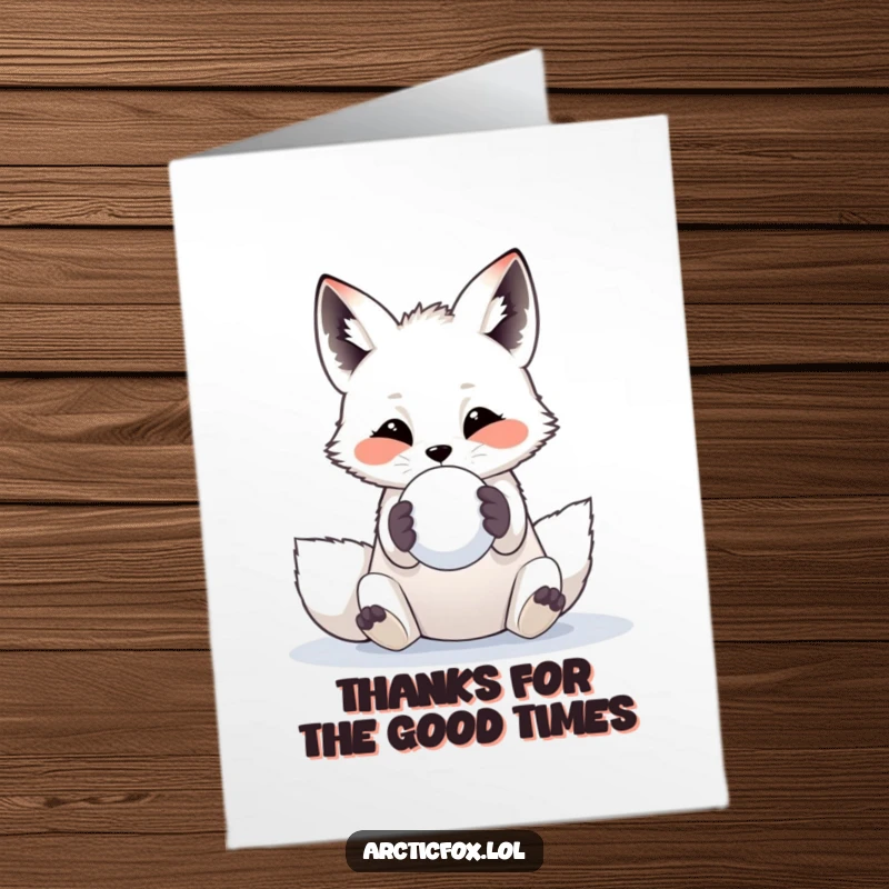 Funny Free Printable Thank You Card: Playful arctic fox tossing a snowball, a cheerful way to express thanks.