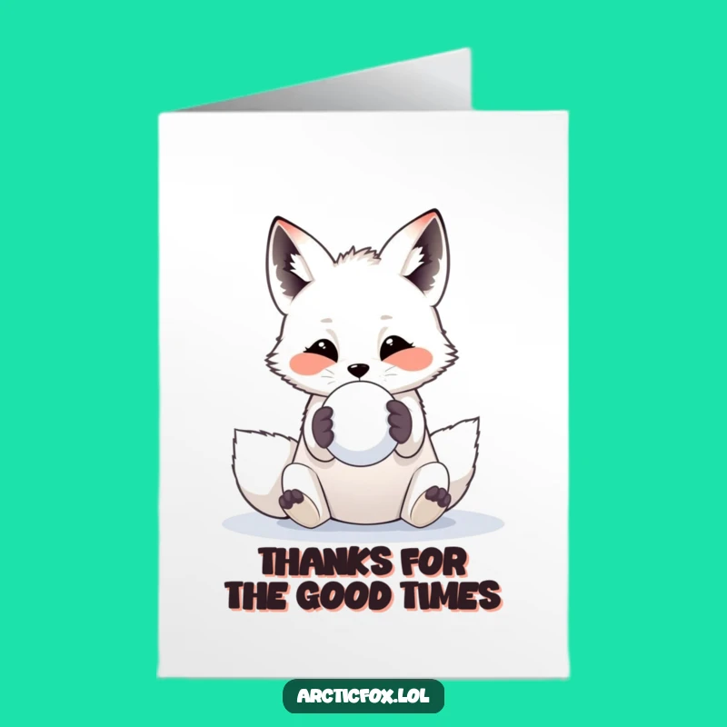Free Printable Thank You Card: Playful Arctic Fox Snowball Toss Downloadable Gift