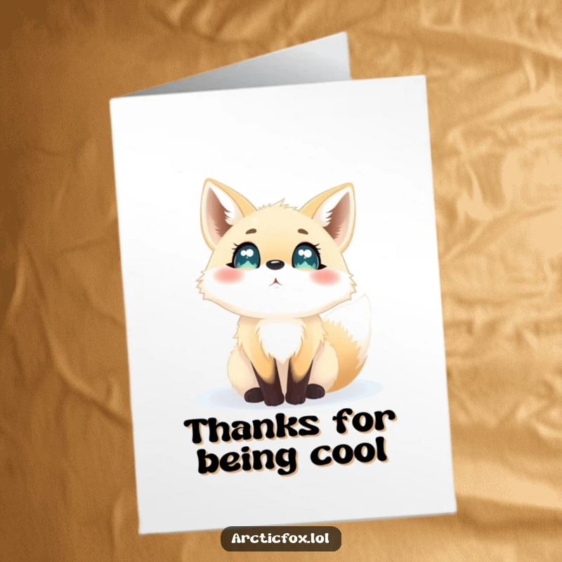 Funny Free Printable Thank You Card: Arctic fox full of wonder watching snowflakes, a truly unique way to say thanks.