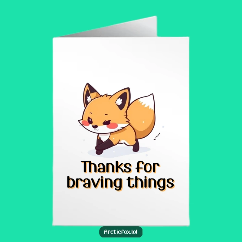 Free Printable Thank You Card: Determined Arctic Fox Snow Journey Downloadable Gift