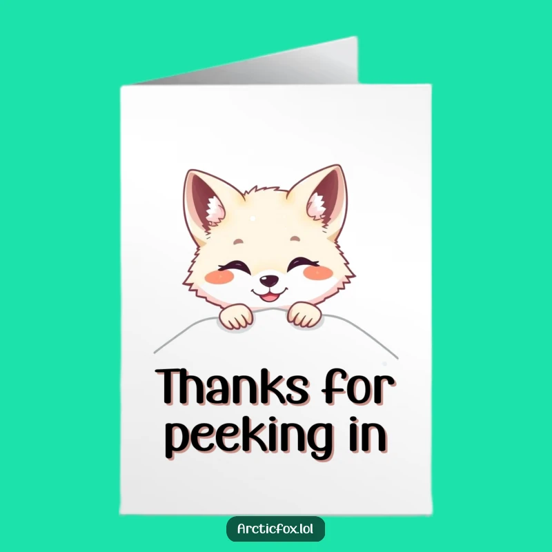 Smiling Arctic Fox Peek Thank You Card Free Printable for Appreciation