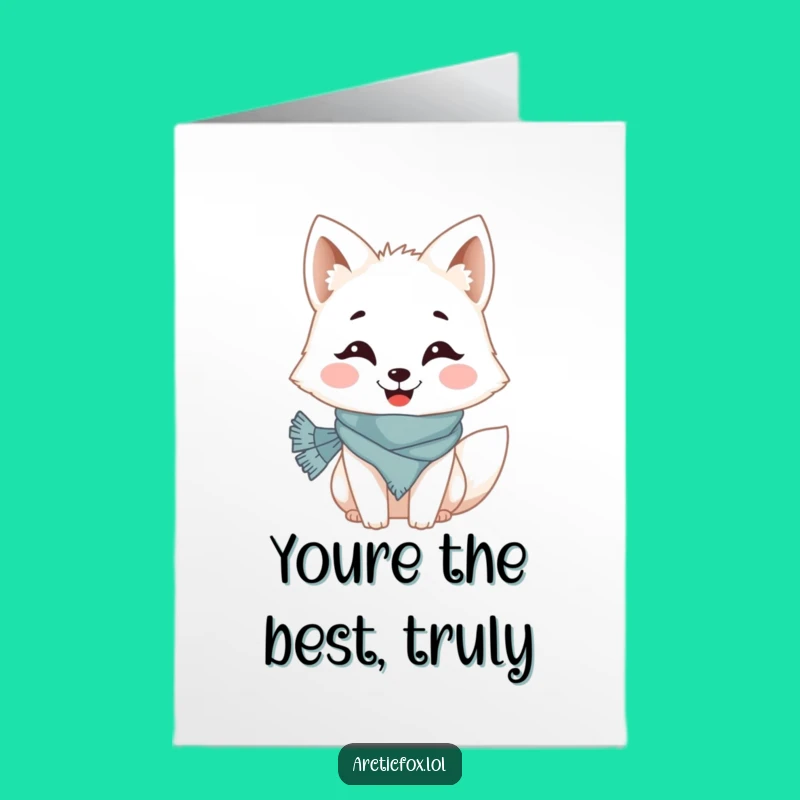 Free Printable Thank You Card: Cheerful Arctic Fox Scarf Gratitude - Downloadable Funny Gift