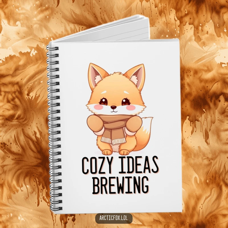Funny Fluffy Fox Notebook with a cute fox character wearing cozy mittens and a scarf, perfect for jotting down warm thoughts and ideas.