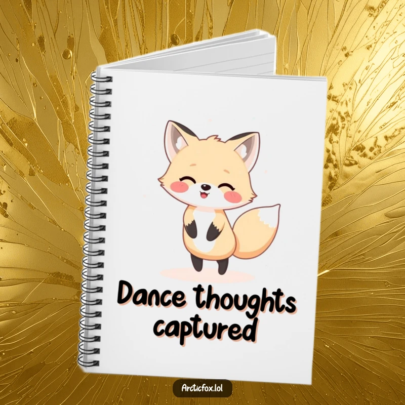 Funny Kawaii arctic fox dancing in snow, a cute and amusing notebook.