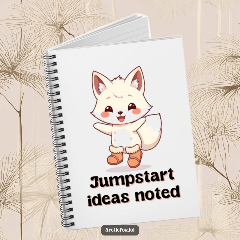 Funny Notebook: An arctic fox in boots joyfully leaping, perfect for jotting down energetic thoughts and ideas humorously.