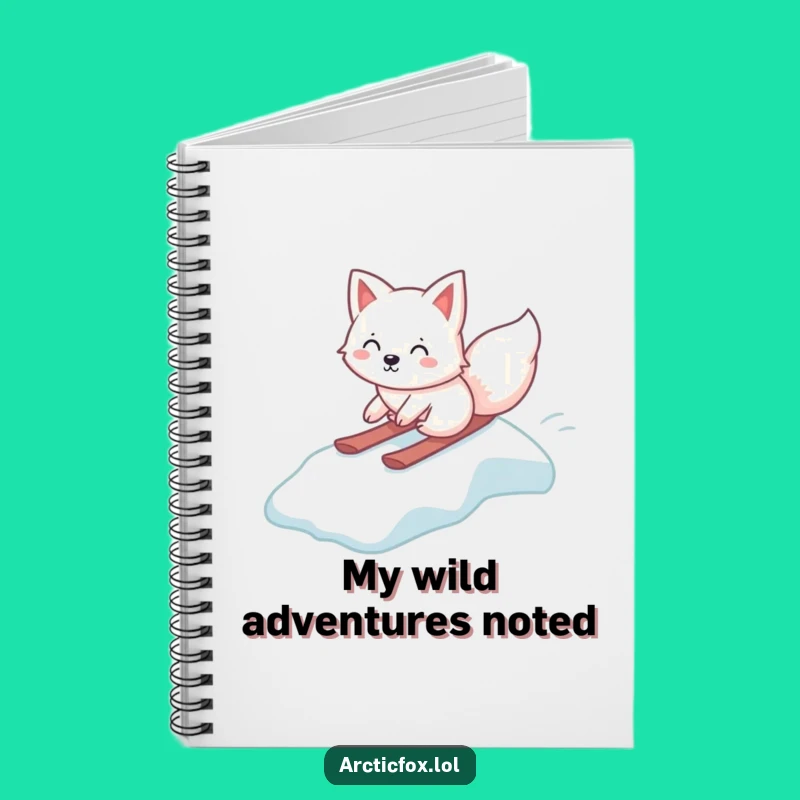Funny Kawaii Arctic Fox Notebook, Ice Slide Journal, Humorous Stationery Gift
