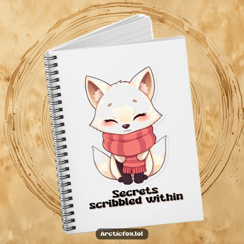 Funny winking Arctic fox notebook, bundled in a scarf, perfect for jotting down notes with cozy arctic charm.