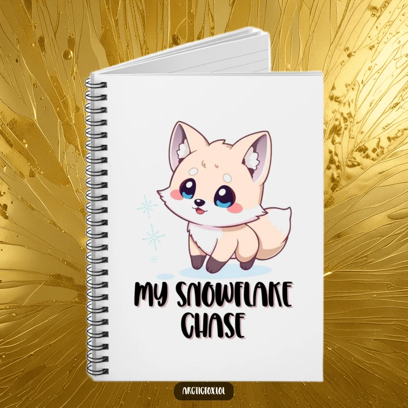 Funny Arctic Fox Notebook: Features a cute Arctic fox with excited eyes playfully chasing a snowflake, ideal for notes.