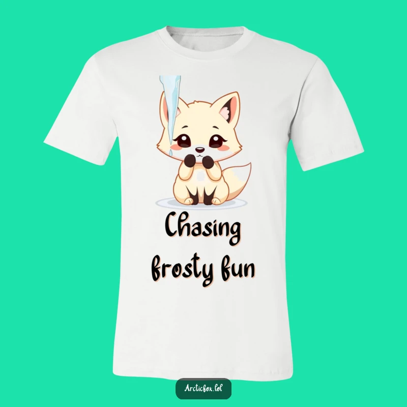 Funny Arctic Fox Icicle Batting T-Shirt - Playful Winter Fun Tee