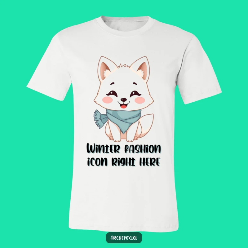 Funny Arctic Fox Scarf T-Shirt: Cheerful Grin Design, Great Gift