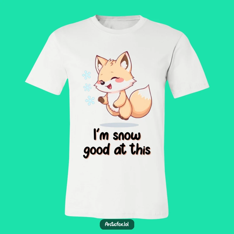 Funny Kawaii Arctic Fox T-Shirt, Joyful Snowflake Chase Tee, Hilarious Animal Lovers Gift