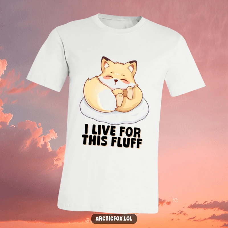 Funny Arctic fox t-shirt, caught mid-roll in soft snow, embodying pure winter playfulness and happiness.