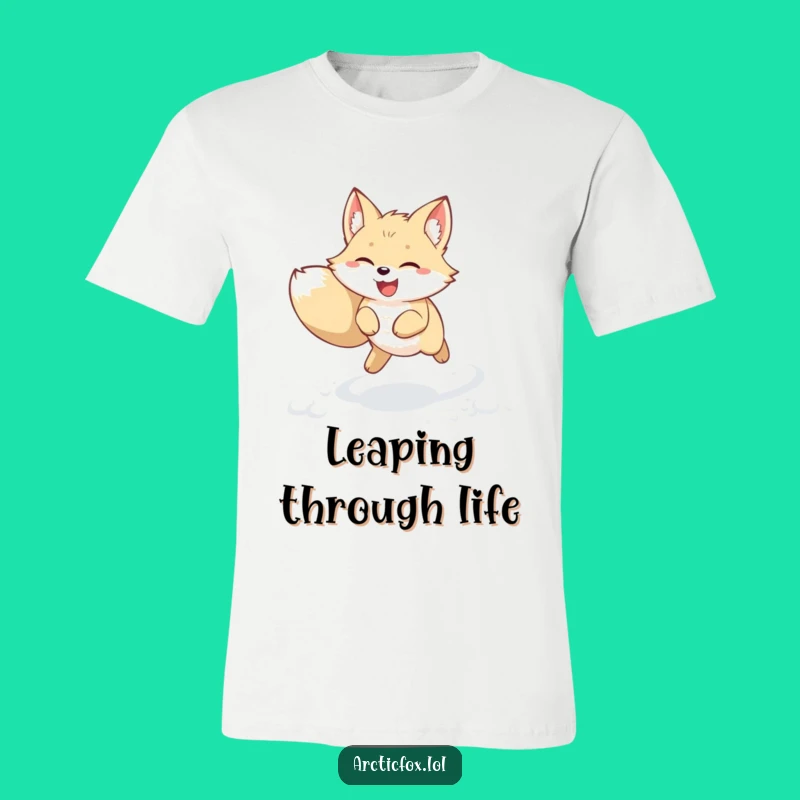 Funny Kawaii Arctic Fox T-Shirt: Joyful Snow Leap – Cute & Playful Funny Gift