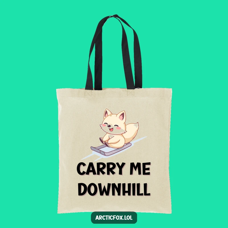 Playful Arctic Fox Tote Bag - Snow Slide Fun, Funny Gift for Everyday Errands
