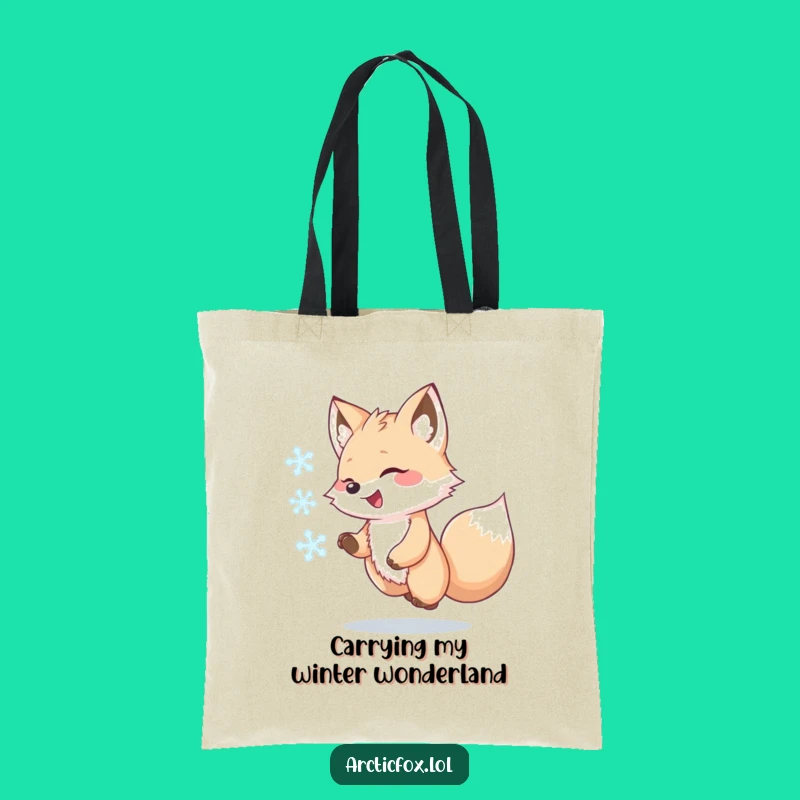 Funny Kawaii Arctic Fox Tote Bag, Joyful Snowflake Chase Design, Practical Humorous Gift