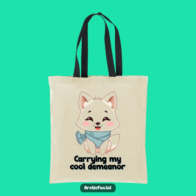 Funny Arctic Fox Tote Bag: Cheerful Grin, Tiny Scarf, Eco-Friendly Gift