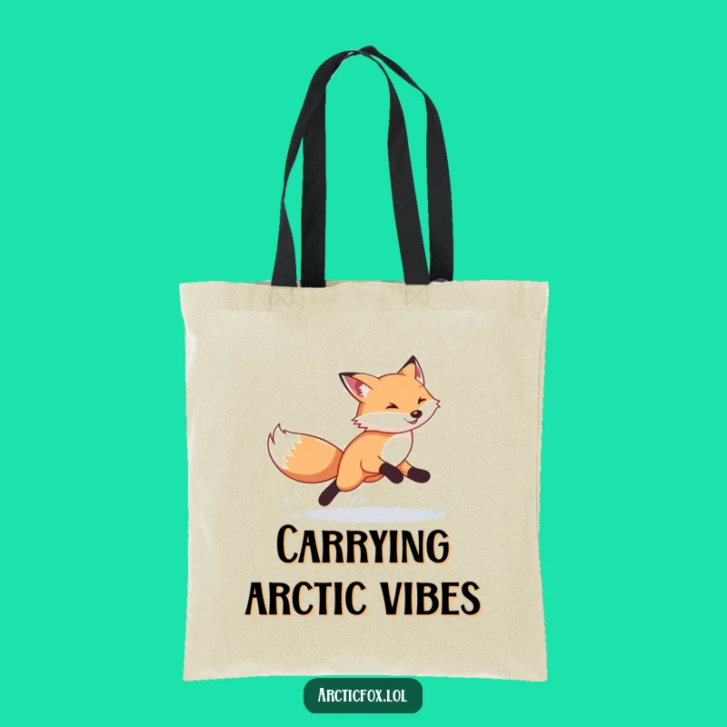 Funny Arctic Fox Tote Bag: Energetic Snow Runner Carry-All