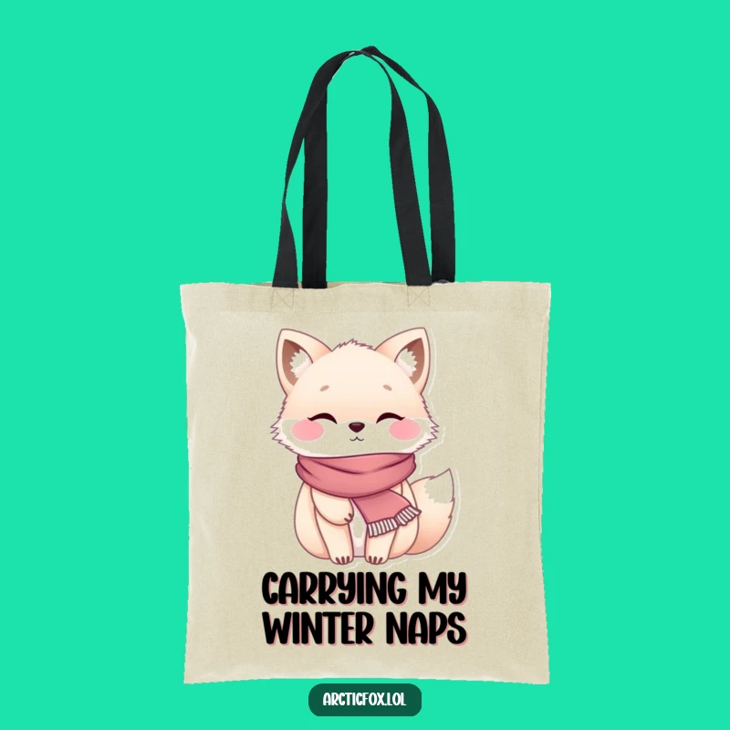 Funny Chubby Arctic Fox Scarf Tote Bag - Cozy Shopping Companion