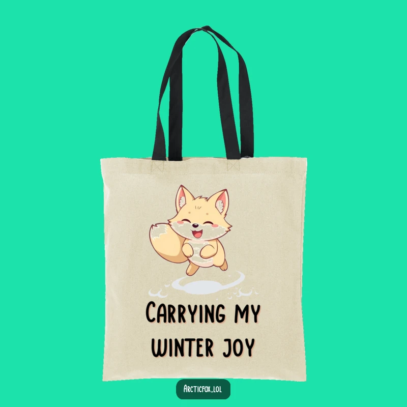 Funny Kawaii Arctic Fox Tote Bag: Joyful Snow Leap – Cute & Practical Funny Gift