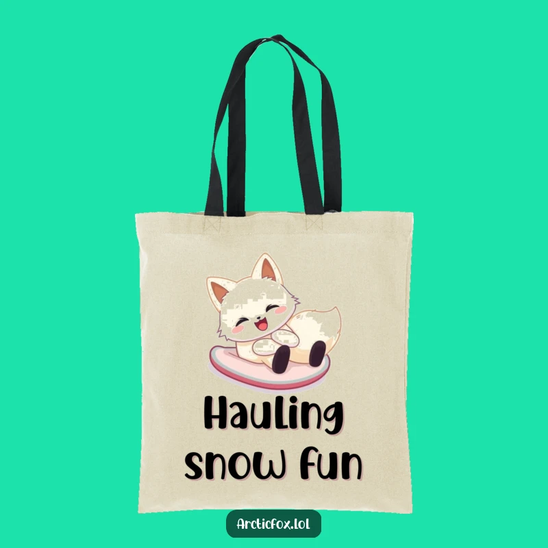 Funny Arctic Fox Snow Slide Tote Bag: Carry Winter Joy with this Cheerful Fox Gift