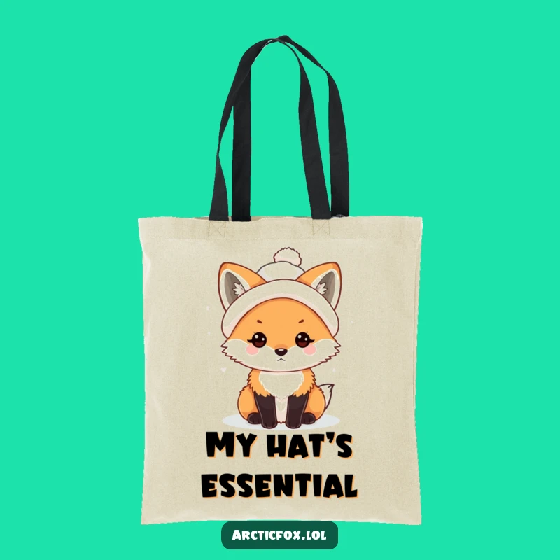 Funny Kawaii Arctic Fox Snowball Hat Tote Bag: Carry Winter, Perfect Gift!